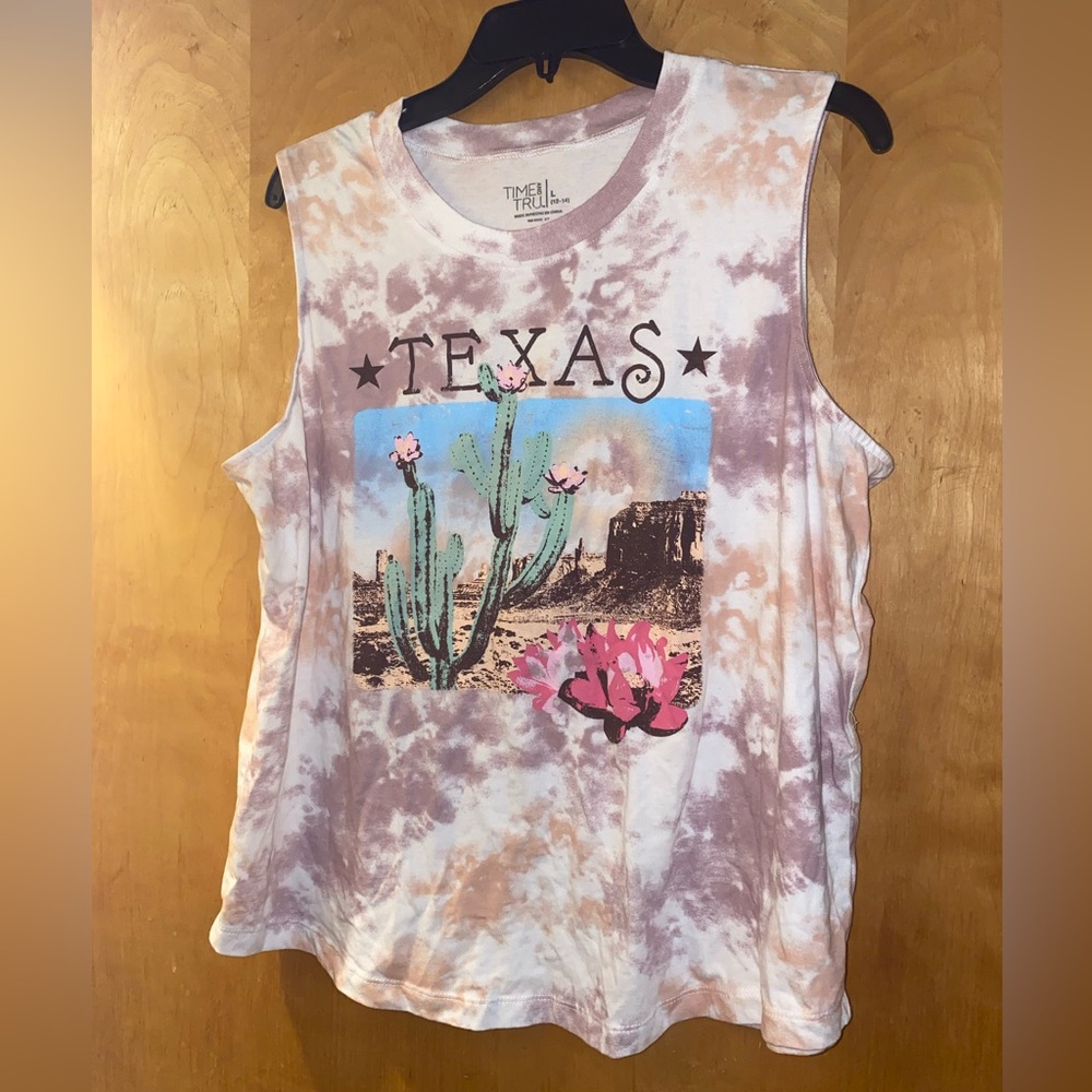 Time and Tru Texas Cactus Tie Dye Sleeveless Muscle Tee Top